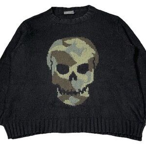Wooden Ships Skull Print Wool Mohair Blend Sweater Size M/L Slouchy Black Green